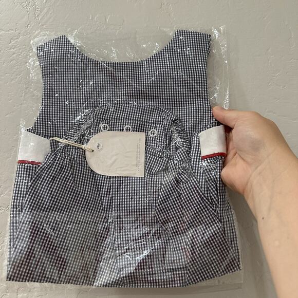 NWT Ricrac & Ruffles Tide's End Gingham Check Jon-Jon Romper - Picture 2 of 4